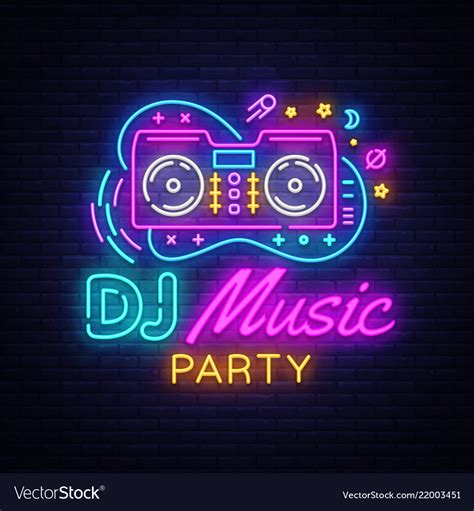 Dj Music Neon Sign Night Party Design Royalty Free Vector