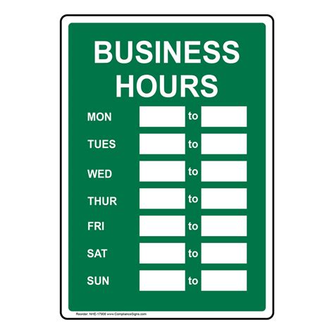 Business Hours Sign Nhe 17908 Dining Hospitality Retail