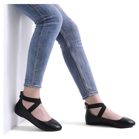 Dream Pairs Womens Ballet Flats Elastic Ankle Strap Mary Jane Slip On Shoes Solestretchy Black