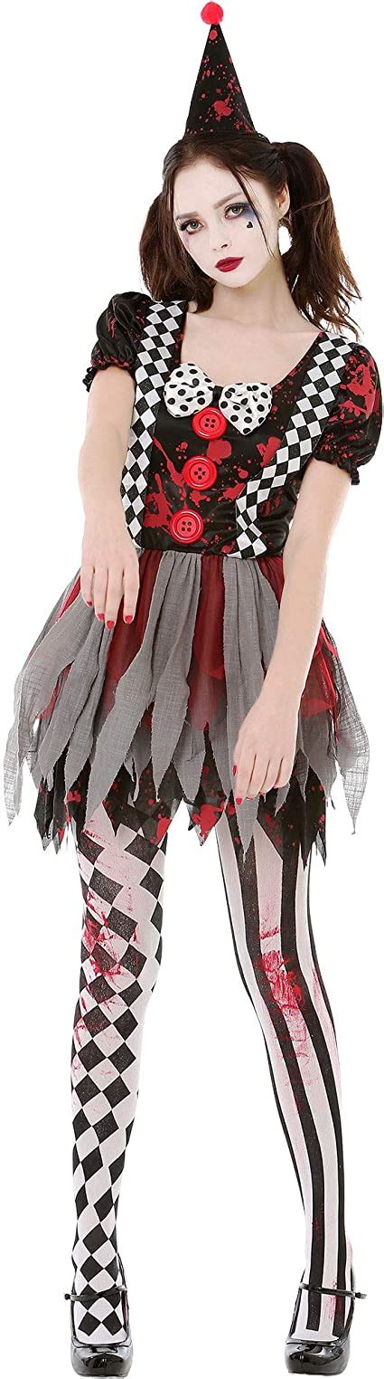 Crazy Clown Halloween Costume Creepy Circus Girl Dress For Women Clothing