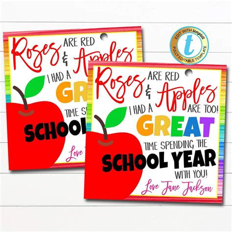End Of School Teacher T Roses Are Red Poem Diy Editable Template