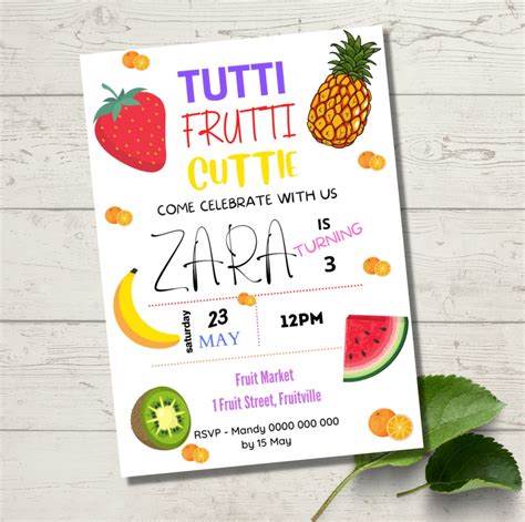 Tutti Frutti Birthday Invitation Template Customizable For Etsy