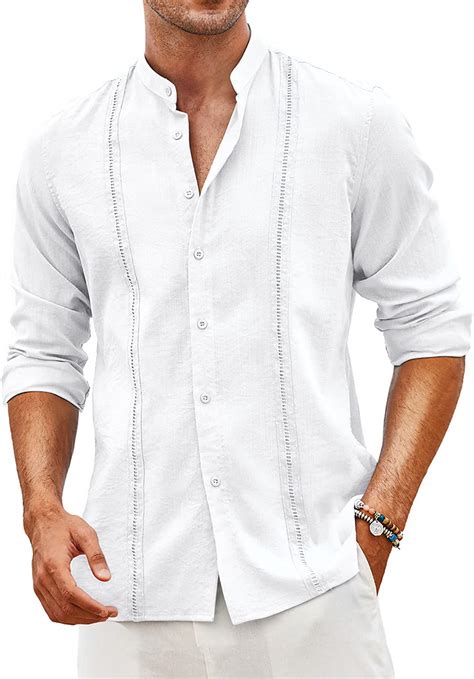 Coofandy Men S Cuban Guayabera Shirts Linen Casual Long Sleeve Button