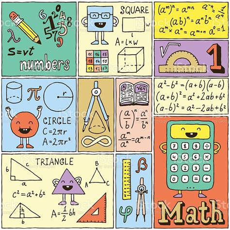 Math Science Banners Color Set Hand Drawn Vector Illustrations Math