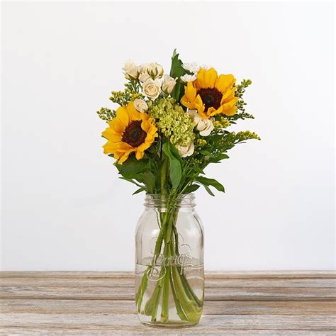 Sunflower And White Spray Rose Bouquet The Bouqs Co