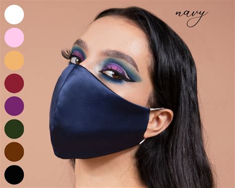 Silk Face Mask Satin Face Mask Navy Blue Silk Mask Reusable Etsy