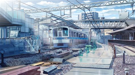Download 3840x2160 Anime Train Station Sunlight Industrial City