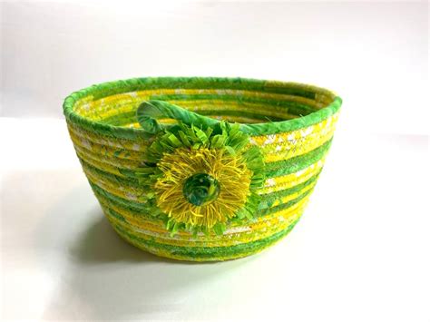 Coiled Rope Basket Sunshine Yellow Green Clothesline Etsy