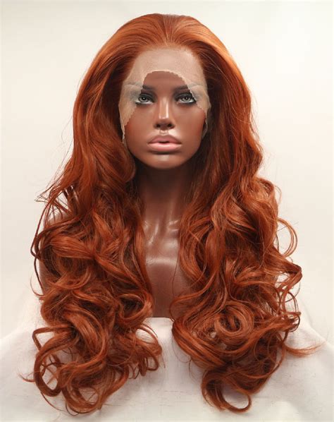 High Heat Fiber Synthetic Lace Front Burnt Orange Synthetic Wig
