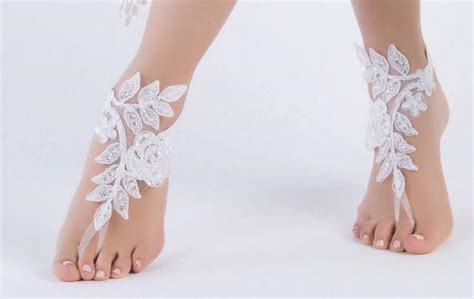 Beach Wedding Barefoot Sandals White Lace Barefoot Sandals Free Ship