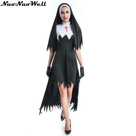 Hot Nun Halloween Costume Adult Female Sexy Cosplay Costume Priest Black Carnival Top Quality