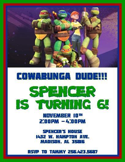 Teenage Mutant Ninja Turtles Invitations Ninja Turtle Invitations