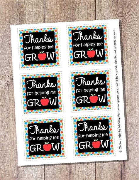 Printable Thank You For Helping Me Grow T Tags Teacher Etsy