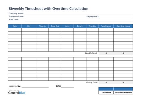Biweekly Timesheet With Overtime Calculation In Excel