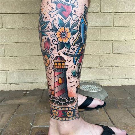 American Traditional Tattoo Leg Sleeve