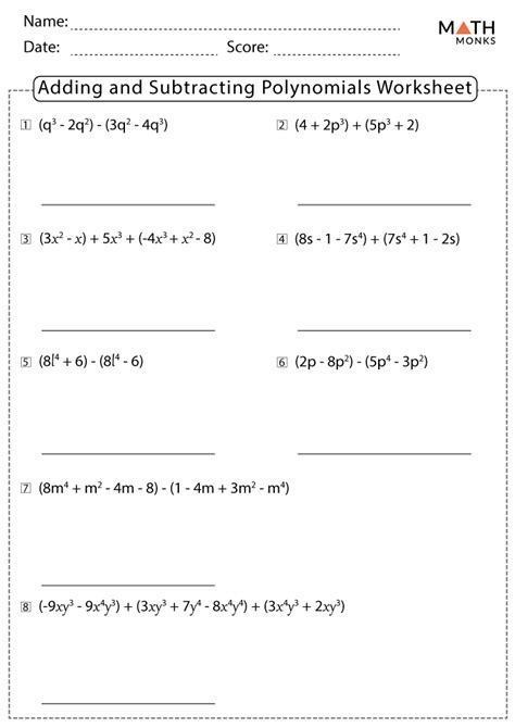 Adding And Subtracting Polynomials Worksheets With Answer Key