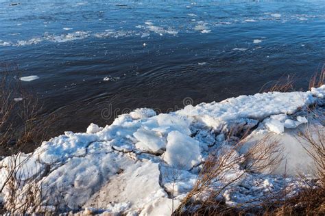 Close Up View Of Ice Drift On The Frozen River Melting Ice Stock Image