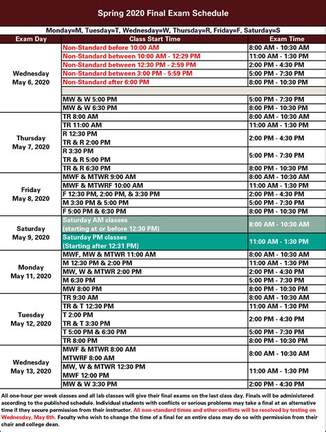 Final Exam Schedule : Office of the University Registrar : Texas State