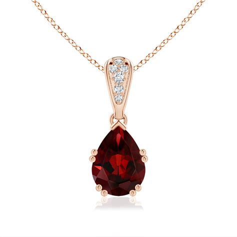 Vintage Style Pear Garnet Drop Pendant With Diamonds Angara