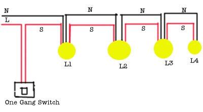 How to wire two switches to one light. Sketch for running two lights with one switch the power ...