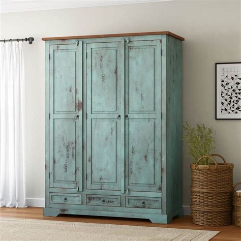 scranton ocean blue two tone farmhouse solid wood large wardrobe armoire large wardrobes