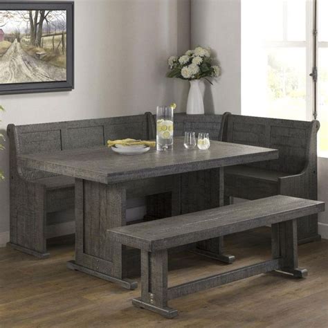 Vilo Home Industrial Charms Corner Nook Dining Set In Distressed Gray