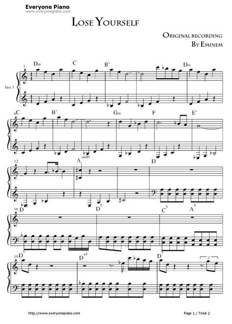lose yourself 8 mile ost stave preview 1 free piano sheet music and piano chords piano sheet