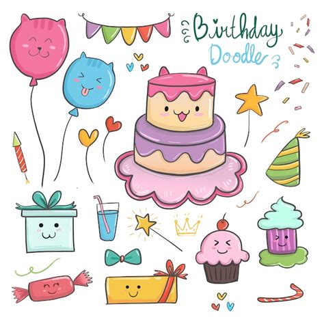 Premium Vector Happy Birthday Kawaii Elements With Cute Theme Of Cat