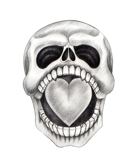 Tatuagem Do Coração Do Crânio Da Arte Ilustração Stock Ilustração De