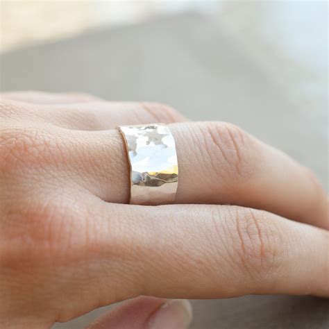 Wide Band Hammered Sterling Silver Ring Etsy Silver Wide Band Ring