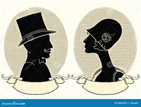 Man And Woman Portraitsvector Vintage Image Stock Vector
