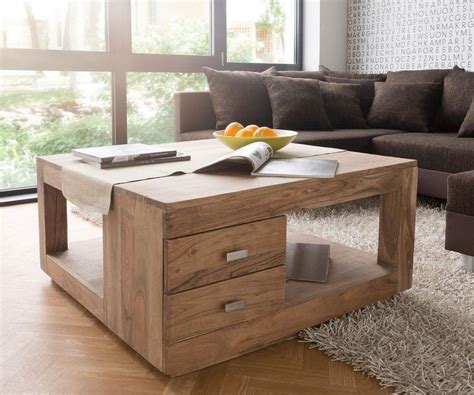 Couchtisch handgefertigt aus massivem altholz, mit modernen weißen & grauen shabby chic holz couchtisch handgemachte rustikale couchtisch mit einem einzigartigen rot und schwarz gestreiften. WOLF MÖBEL Couchtisch Guru 90x90 Akazie Stone 2 Schübe by ...
