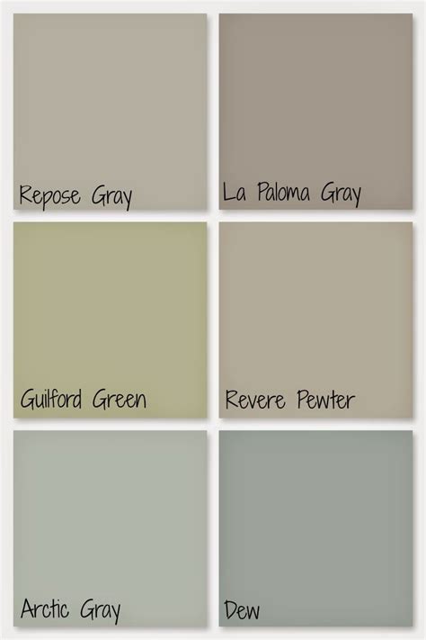 Copper and antimony (and in antiquity lead) act as hardeners but lead may be used in lower grades of pewter, imparting a bluish tint. Our whole home paint colors: Repose Gray, La Paloma Gray, Guilford Green, Revere Pewter, Arctic ...