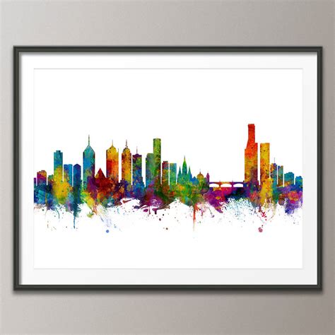 Melbourne Skyline Cityscape Art Print By Artpause