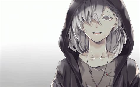 Download 1680x1050 Anime Boy White Hair Hoodie Smiling