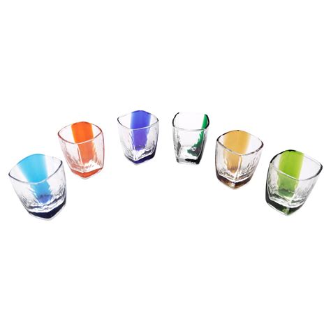 Postmodern Set Of Six Multicolored Murano Drinking Glasses Italy At