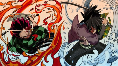 Download Giyuu Tomioka And Tanjiro Kamado Fighting Wallpaper