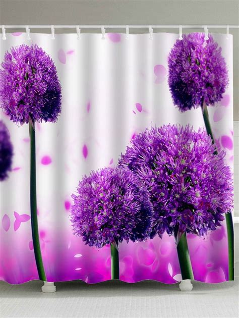 Bathroom Fabric Alliums Flower Shower Curtain Purple W59 Inch L71 Inch Cheap Shower Curtains