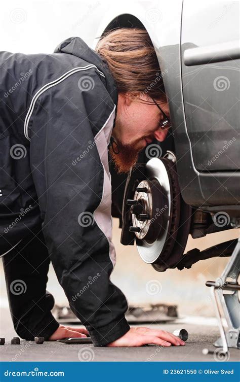 Handsome Young Man Repairing Car Stock Photo Image Of Looking Tool