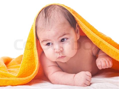 Baby Under Towel Stock Image Colourbox