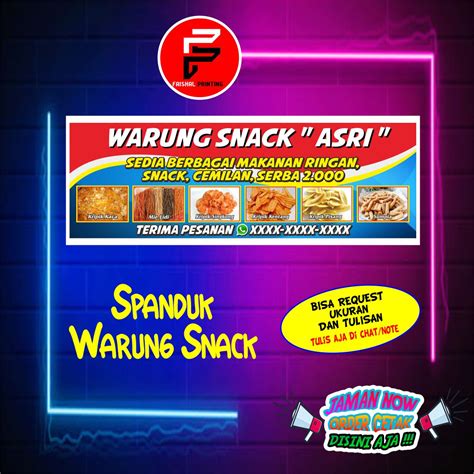 Spanduk Warung Snack Banner Toko Makanan Ringan Spanduk Toko Makanan Spanduk Custom X