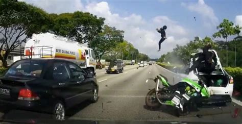 Watch Spectacular Motorbike Accident Caught On Camera In Singapore