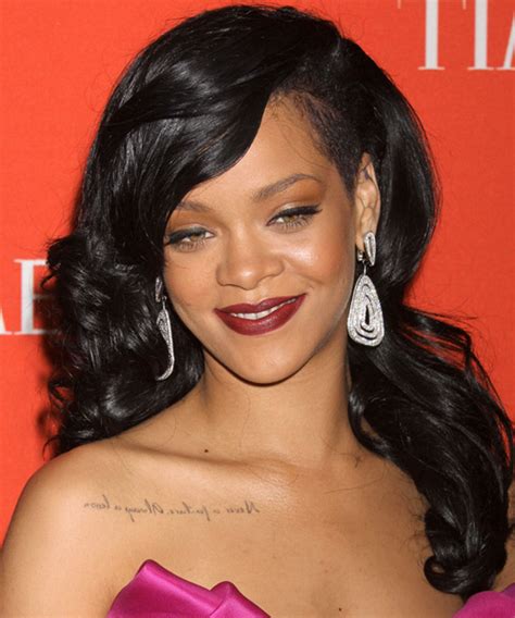 Rihanna Long Wavy Formal Hairstyle Black Hair Color