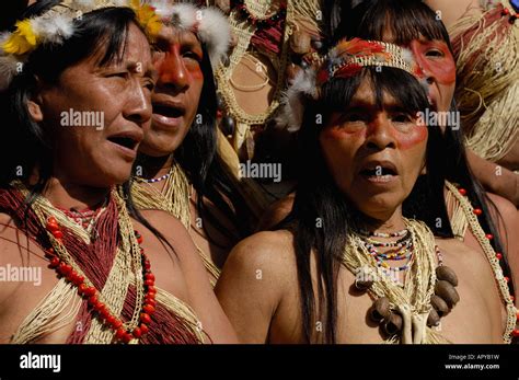 Huaorani Indians In A Protest March Amazon Rainforest Indians Ecuador