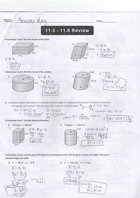 Mcdougal littell geometry practice workbook isbn: 11.5-11.8 Review ANSWERS - MS. JOHNSON