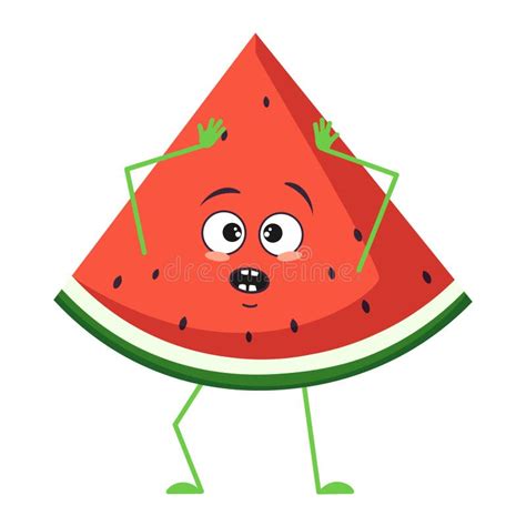 Cute Watermelon Character With Angry Emotions Face Arms And Legs The Funny Or Grumpy Food