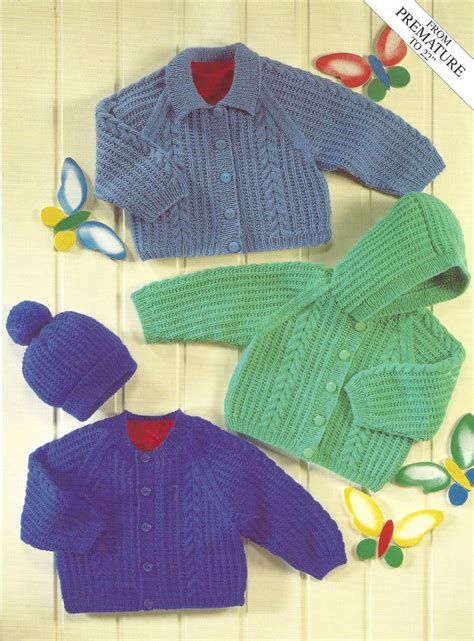 Hooded baby cardigans free knitting patterns. PREMATURE BABY OR DOLL CARDIGANS & HAT KNITTING PATTERN 0 ...