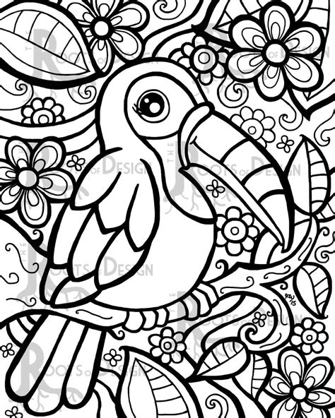 Instant Download Coloring Page Toucan Art Print Zentangle Etsy