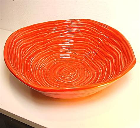 Vintage Coil Bowl Hull Pottery Orange Coiled Clay 1940s Large
