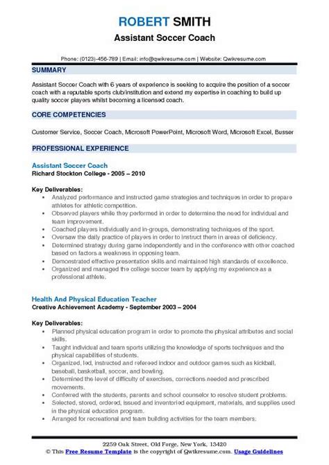 assistant soccer coach resume samples qwikresume